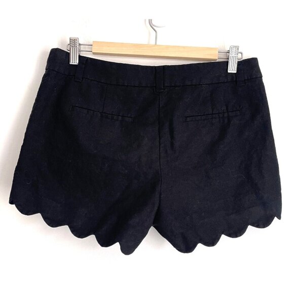 J Crew Womens Shorts Linen Blend Hook Eye Closure Scallop Hem Black Size 8 - Picture 2 of 4